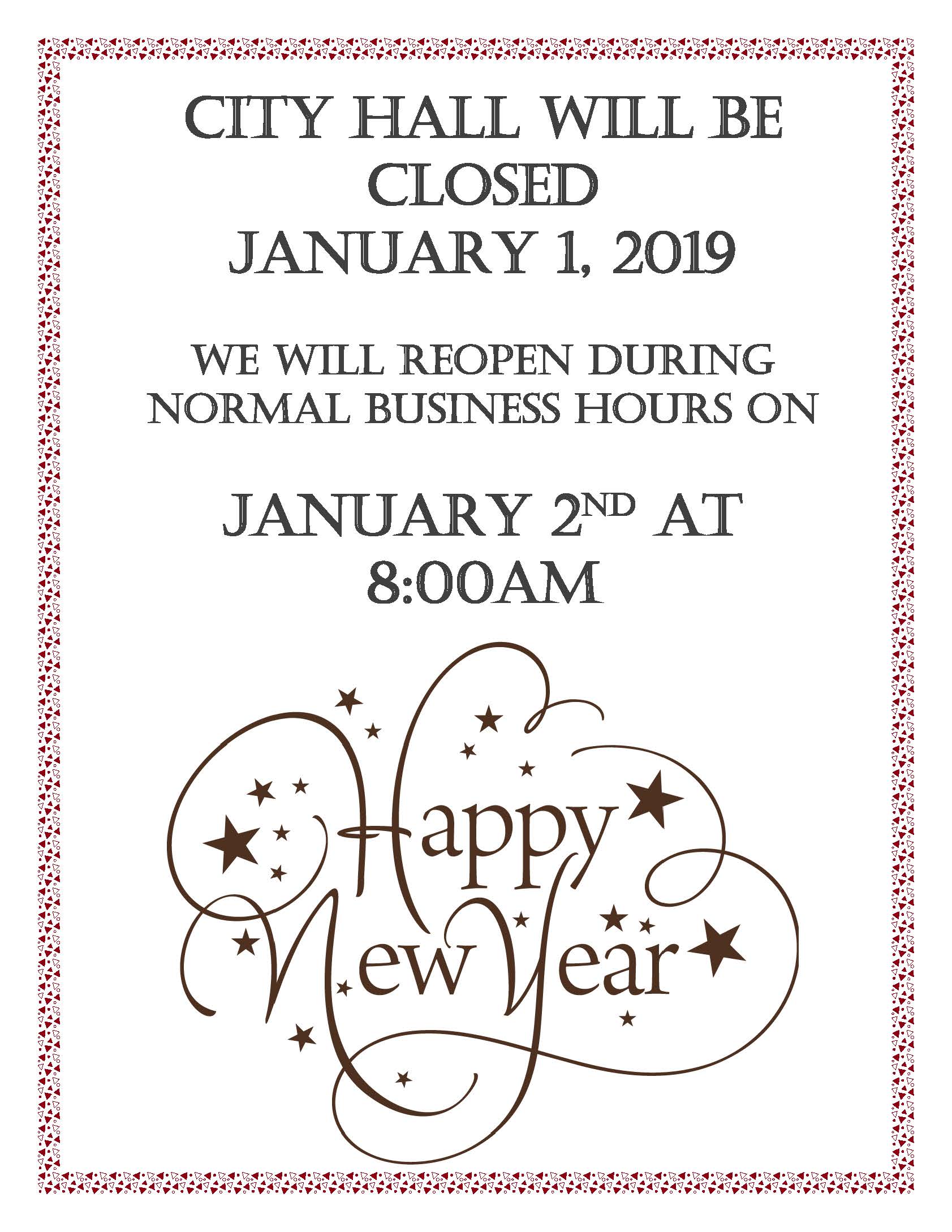 City Hall closed New Years sign