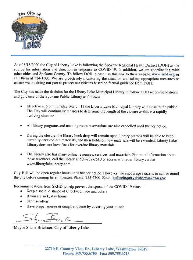 Letter 3-13-2020 for COVID-19 Response