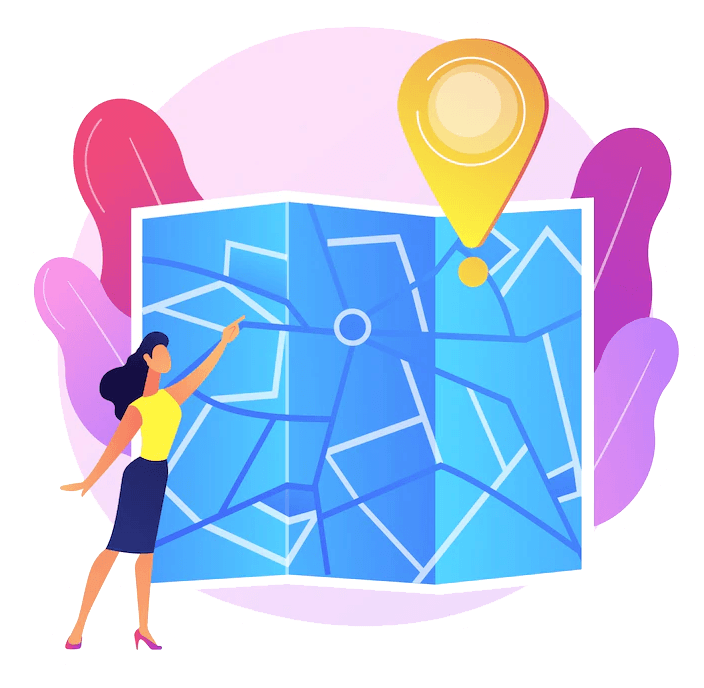 Graphic of woman at large map